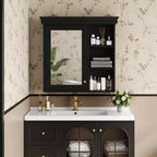 Armoire à pharmacie rectangulaire en MDF de 30 po L x 28 po H avec miroir, tablette réglable, charnières à fermeture amortie et étagères ouvertes