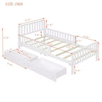 Lit plateforme en bois avec barrières de sécurité pour enfants, cadre de lit plateforme en bois avec 2 tiroirs de rangement