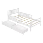 Lit plateforme en bois avec barrières de sécurité pour enfants, cadre de lit plateforme en bois avec 2 tiroirs de rangement