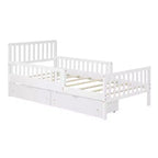 Lit plateforme en bois avec barrières de sécurité pour enfants, cadre de lit plateforme en bois avec 2 tiroirs de rangement