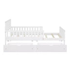 Lit plateforme en bois avec barrières de sécurité pour enfants, cadre de lit plateforme en bois avec 2 tiroirs de rangement