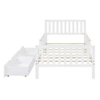 Lit plateforme en bois avec barrières de sécurité pour enfants, cadre de lit plateforme en bois avec 2 tiroirs de rangement