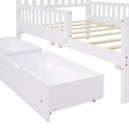 Lit plateforme en bois avec barrières de sécurité pour enfants, cadre de lit plateforme en bois avec 2 tiroirs de rangement