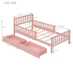 Lit plateforme en bois avec barrières de sécurité pour enfants, cadre de lit plateforme en bois avec 2 tiroirs de rangement