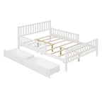 Lit plateforme en bois avec barrières de sécurité pour enfants, cadre de lit plateforme en bois avec 2 tiroirs de rangement