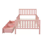 Lit plateforme en bois avec barrières de sécurité pour enfants, cadre de lit plateforme en bois avec 2 tiroirs de rangement