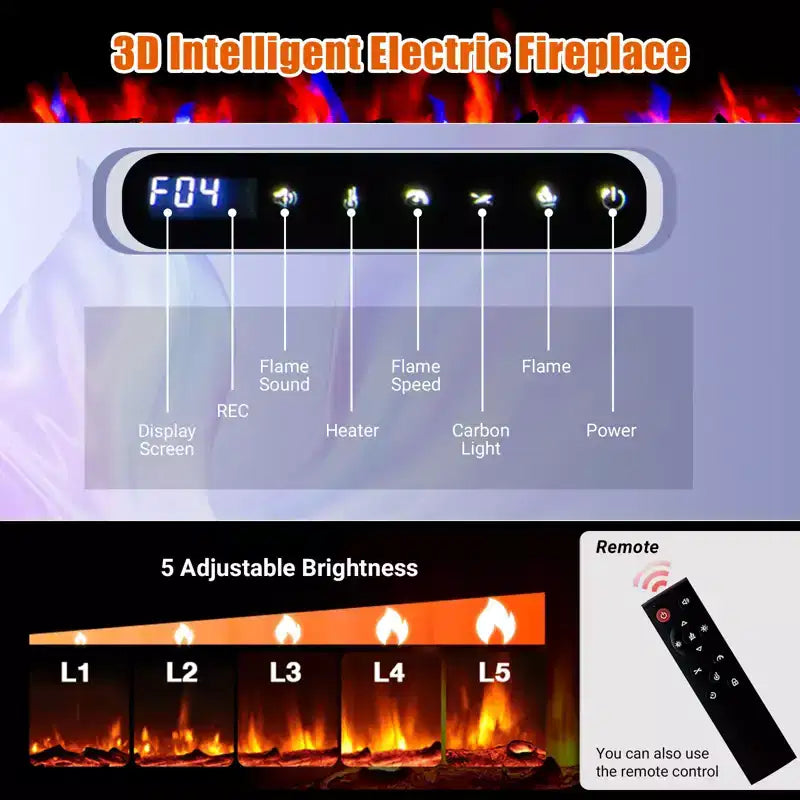 Insert de cheminée électrique murale de 72 pouces, foyer encastré de 12 couleurs de flamme avec double chauffage 750w/1500w, foyer intelligent à commande vocale