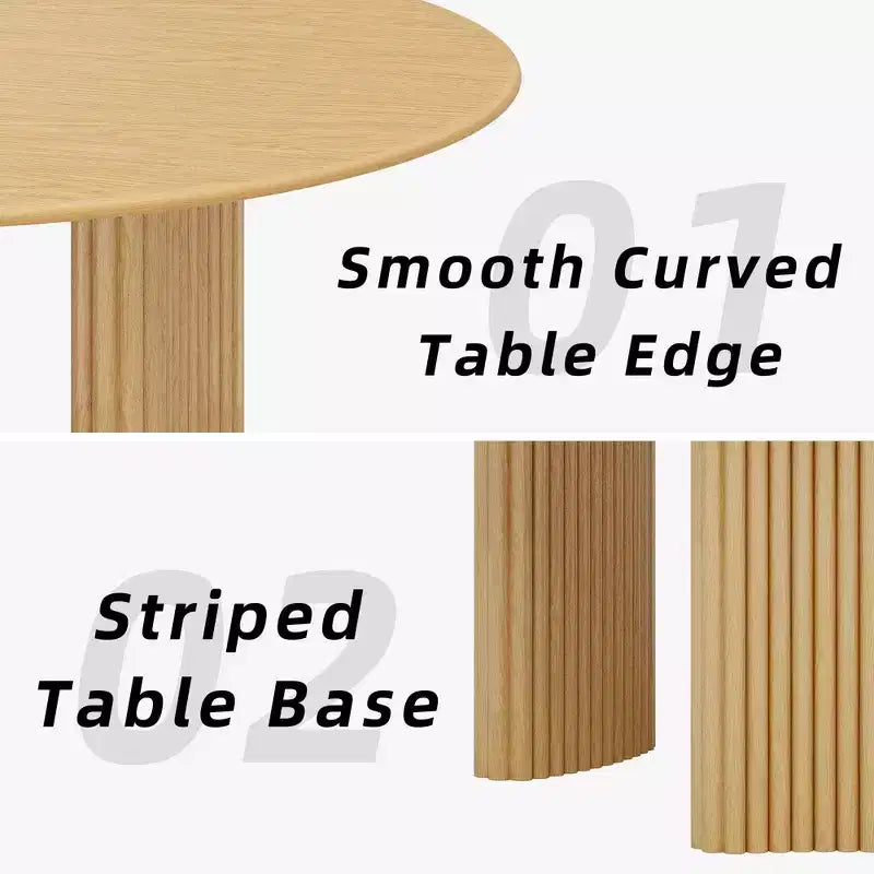 Table à manger ronde moderne de 60 pouces avec pieds cylindriques rayés, table de cuisine en bois massif avec patins anti-rayures pour salle à manger et bar de cuisine, couleur naturelle
