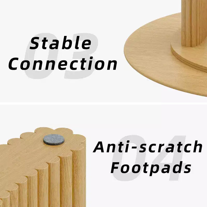 Table à manger ronde moderne de 60 pouces avec pieds cylindriques rayés, table de cuisine en bois massif avec patins anti-rayures pour salle à manger et bar de cuisine, couleur naturelle