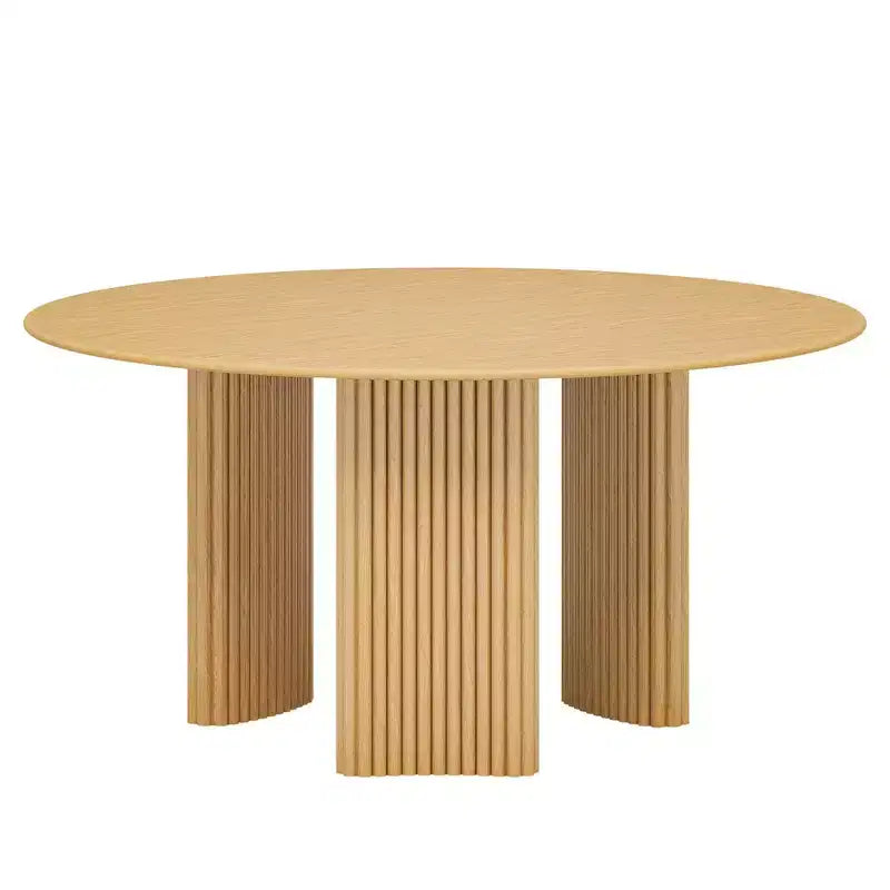 Table à manger ronde moderne de 60 pouces avec pieds cylindriques rayés, table de cuisine en bois massif avec patins anti-rayures pour salle à manger et bar de cuisine, couleur naturelle