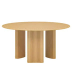 Table à manger ronde moderne de 60 pouces avec pieds cylindriques rayés, table de cuisine en bois massif avec patins anti-rayures pour salle à manger et bar de cuisine, couleur naturelle