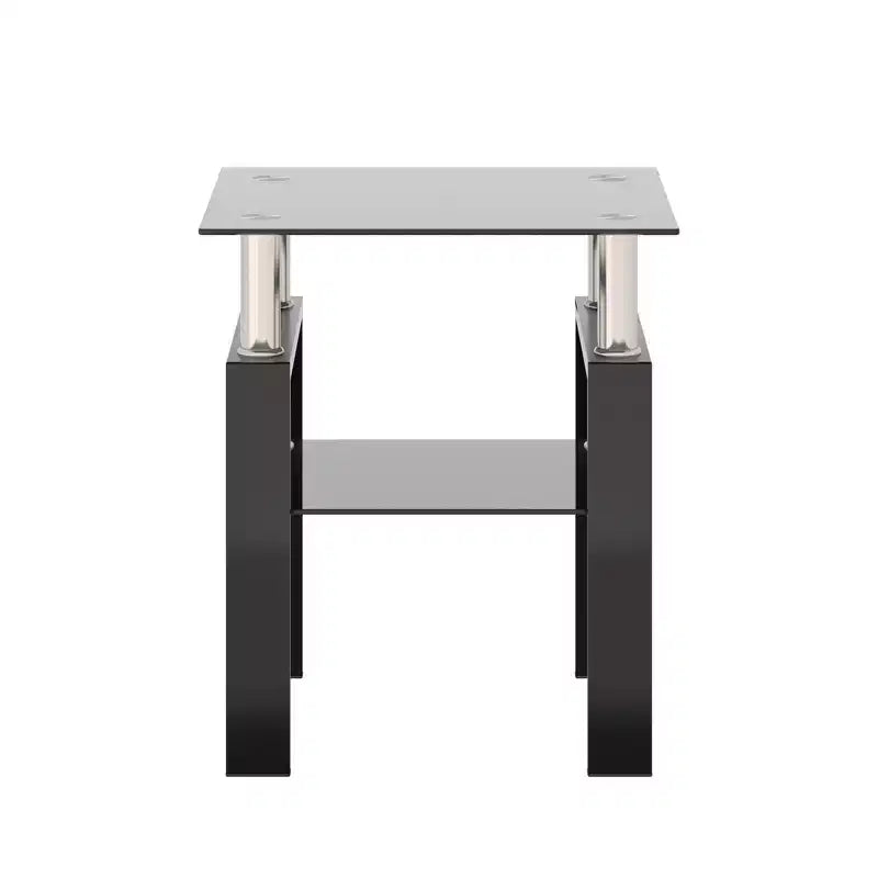2-Tier Square Glass Coffee Table with Storage Shelf, Modern Living Room or Office Tea Table