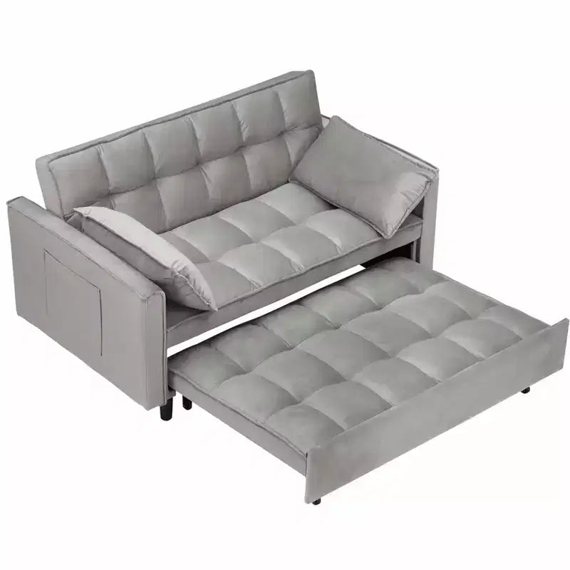 Canapé convertible moderne en velours avec oreillers et poches pour salon et chambre à coucher, gris