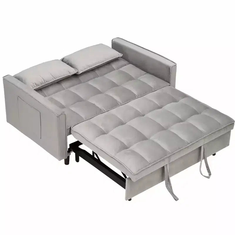 Canapé convertible moderne en velours avec oreillers et poches pour salon et chambre à coucher, gris