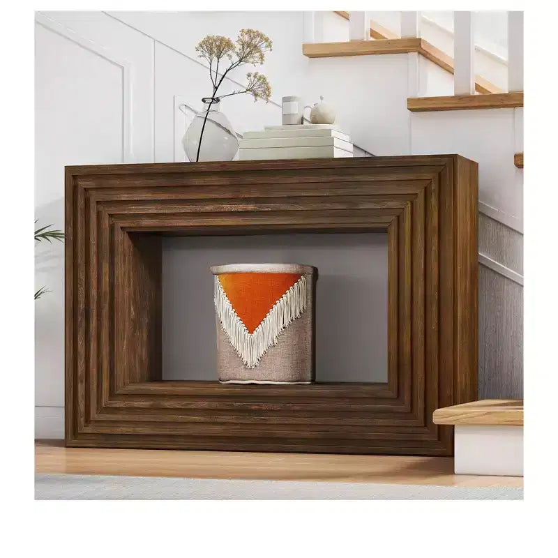 Table console de 120 cm de style rustique avec rangement ouvert pour entrée, canapé, chambre, décoration d'intérieur Noyer