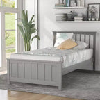 Solid Wood Twin Size Platform Bed, Twin Wooden Bed Frame with Headboard for Bedroom