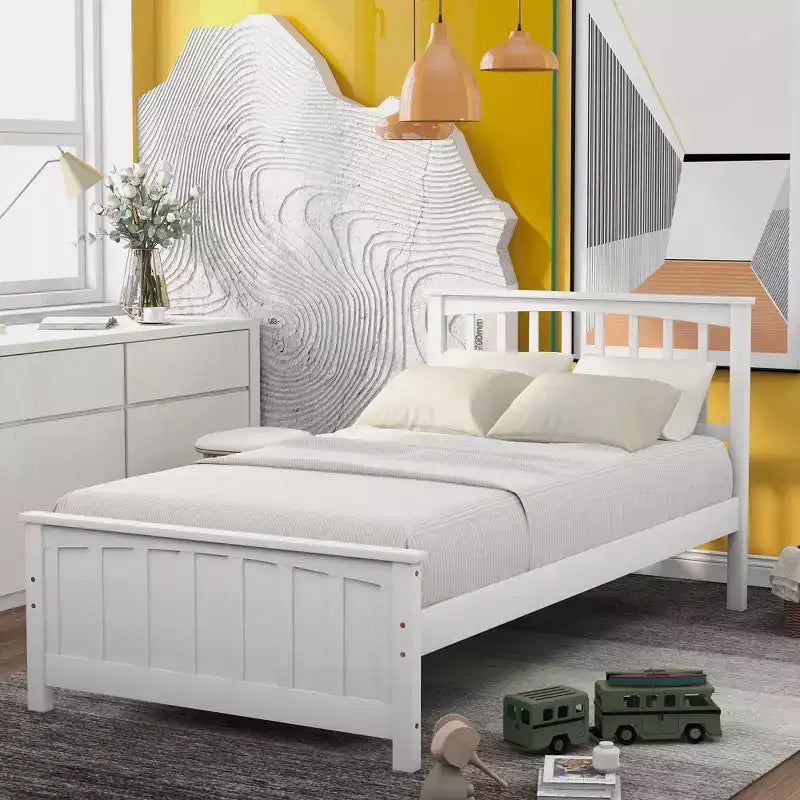Lit plateforme simple en bois massif, cadre de lit simple en bois avec tête de lit pour chambre à coucher