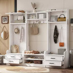 Porte-manteau, Meuble d'entrée avec rangement à chaussures, Meuble à chaussures de style rustique avec 3 tiroirs, 7 crochets, Organisateur de chaussures autoportant pour entrée, couloir, placard
