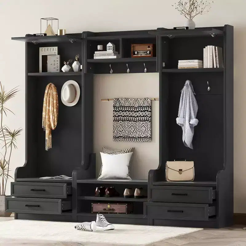 Porte-manteau, Meuble d'entrée avec rangement à chaussures, Meuble à chaussures de style rustique avec 3 tiroirs, 7 crochets, Organisateur de chaussures autoportant pour entrée, couloir, placard