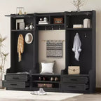 Porte-manteau, Meuble d'entrée avec rangement à chaussures, Meuble à chaussures de style rustique avec 3 tiroirs, 7 crochets, Organisateur de chaussures autoportant pour entrée, couloir, placard