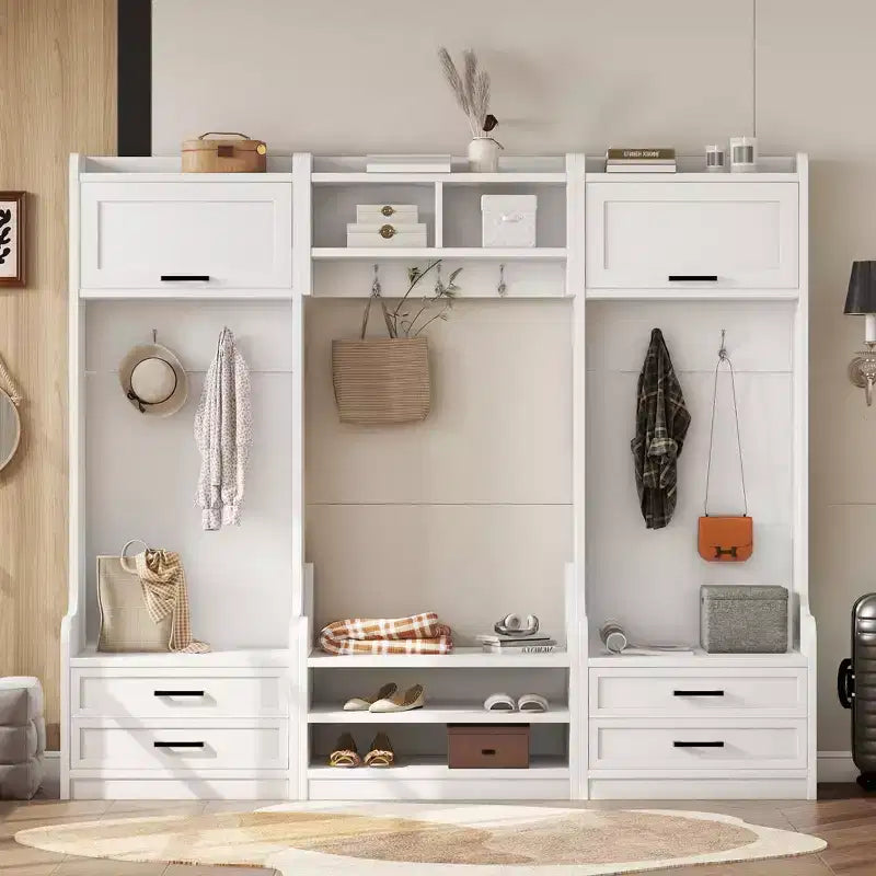 Porte-manteau, Meuble d'entrée avec rangement à chaussures, Meuble à chaussures de style rustique avec 3 tiroirs, 7 crochets, Organisateur de chaussures autoportant pour entrée, couloir, placard