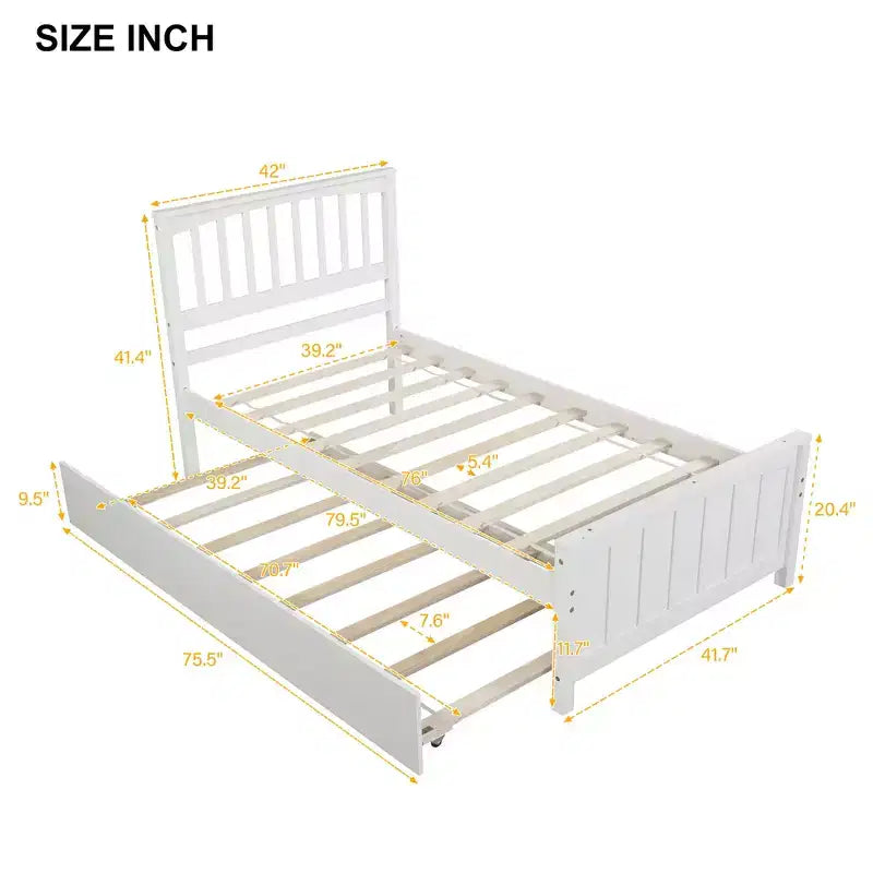avec Trundle, Cadre de Lit en Bois avec Tête et Pied de Lit pour Chambre à Coucher