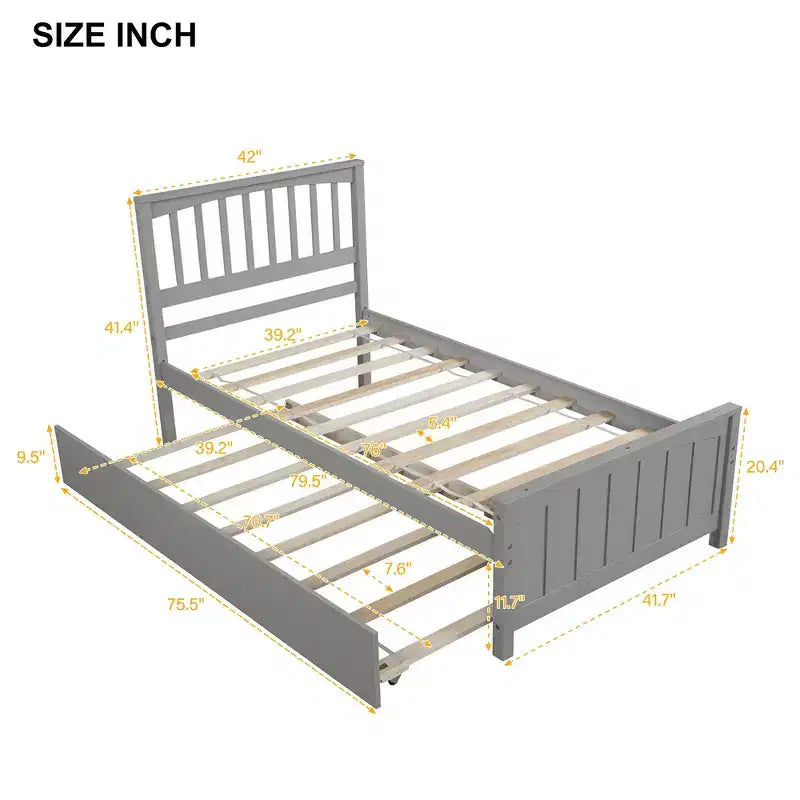 avec Trundle, Cadre de Lit en Bois avec Tête et Pied de Lit pour Chambre à Coucher