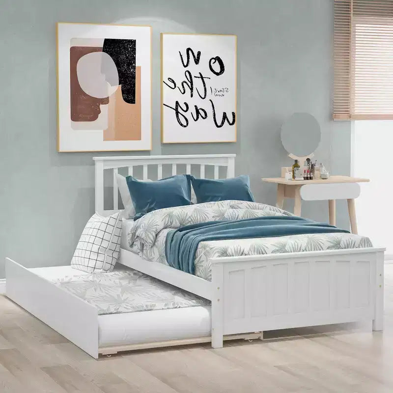 avec Trundle, Cadre de Lit en Bois avec Tête et Pied de Lit pour Chambre à Coucher