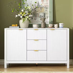 avec design ondulé, 3 étagères réglables, 3 tiroirs et portes à fermeture amortie, console de rangement avec poignées métalliques