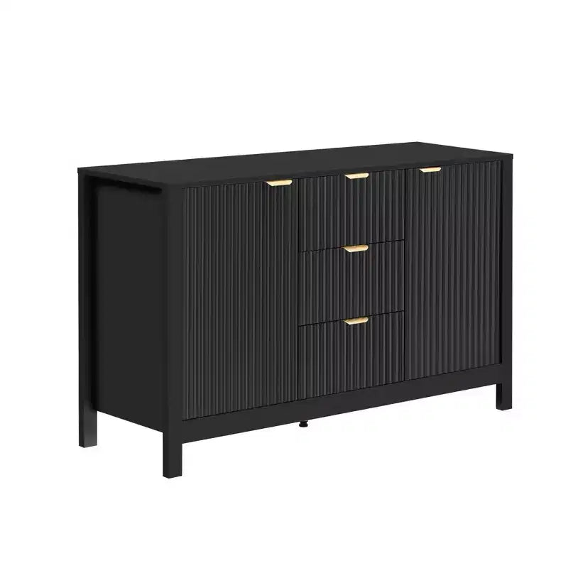 avec design ondulé, 3 étagères réglables, 3 tiroirs et portes à fermeture amortie, console de rangement avec poignées métalliques