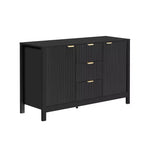 avec design ondulé, 3 étagères réglables, 3 tiroirs et portes à fermeture amortie, console de rangement avec poignées métalliques