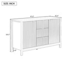 avec design ondulé, 3 étagères réglables, 3 tiroirs et portes à fermeture amortie, console de rangement avec poignées métalliques