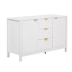 avec design ondulé, 3 étagères réglables, 3 tiroirs et portes à fermeture amortie, console de rangement avec poignées métalliques