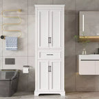Freestanding Bathroom Storage Cabinet with Drawer, Adjustable Shelves, Damping Hinge Doors, Durable Painted Finish, White - ModernLuxe