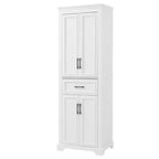 Meuble de rangement de salle de bain sur pied avec tiroir, étagères réglables, portes à charnières amorties, finition peinte durable, blanc