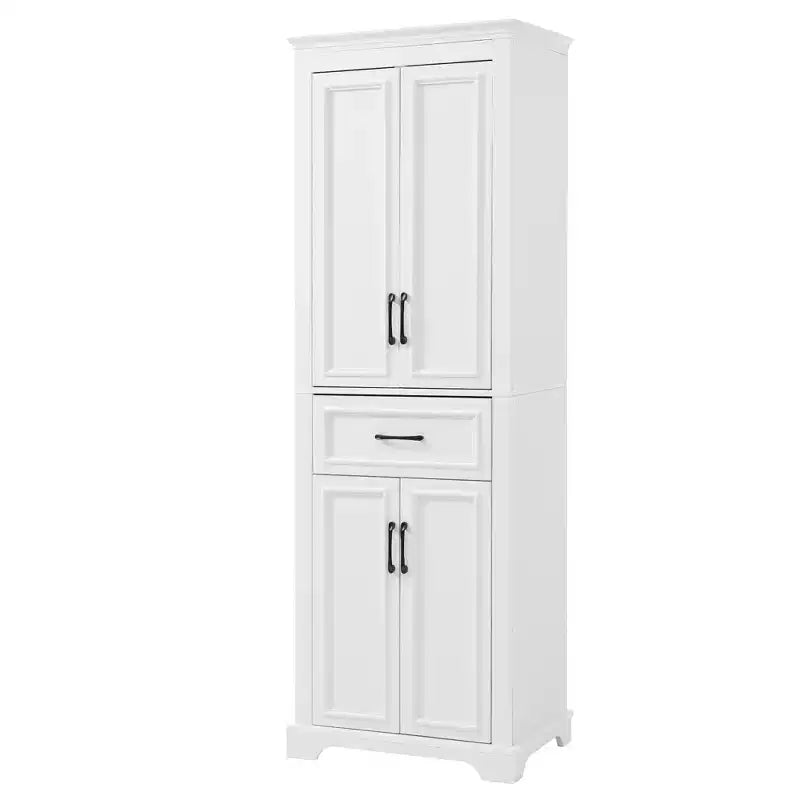 Meuble de rangement de salle de bain sur pied avec tiroir, étagères réglables, portes à charnières amorties, finition peinte durable, blanc