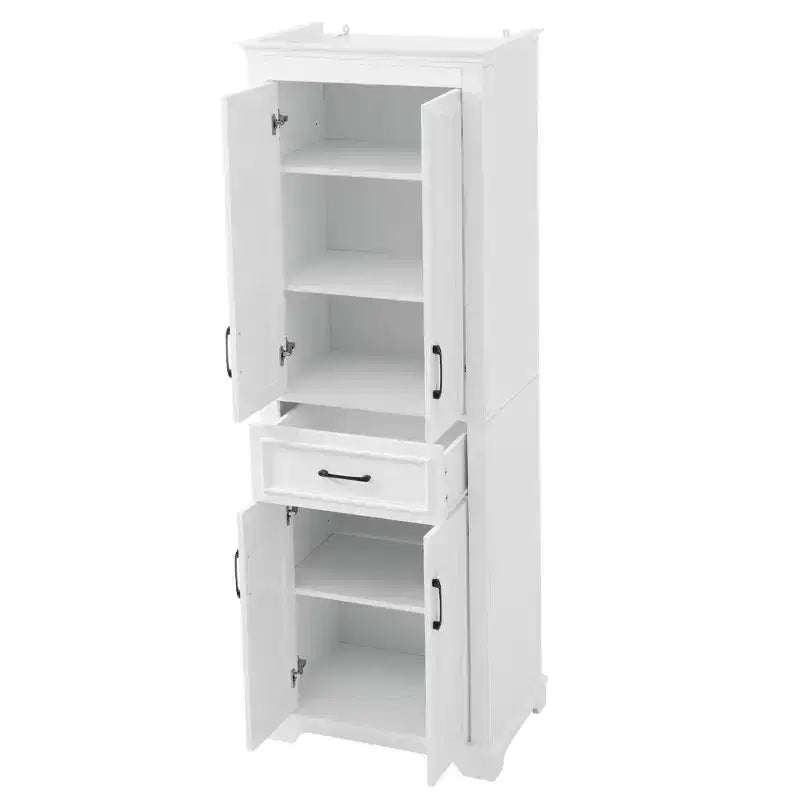 Meuble de rangement de salle de bain sur pied avec tiroir, étagères réglables, portes à charnières amorties, finition peinte durable, blanc