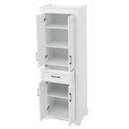 Meuble de rangement de salle de bain sur pied avec tiroir, étagères réglables, portes à charnières amorties, finition peinte durable, blanc