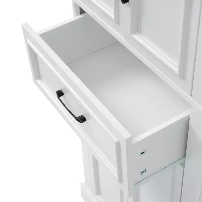 Meuble de rangement de salle de bain sur pied avec tiroir, étagères réglables, portes à charnières amorties, finition peinte durable, blanc
