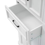 Meuble de rangement de salle de bain sur pied avec tiroir, étagères réglables, portes à charnières amorties, finition peinte durable, blanc