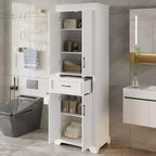 Meuble de rangement de salle de bain sur pied avec tiroir, étagères réglables, portes à charnières amorties, finition peinte durable, blanc