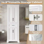 Meuble de rangement de salle de bain sur pied avec tiroir, étagères réglables, portes à charnières amorties, finition peinte durable, blanc