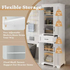 Meuble de rangement de salle de bain sur pied avec tiroir, étagères réglables, portes à charnières amorties, finition peinte durable, blanc
