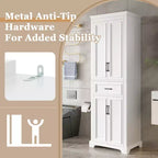 Meuble de rangement de salle de bain sur pied avec tiroir, étagères réglables, portes à charnières amorties, finition peinte durable, blanc