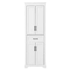 Meuble de rangement de salle de bain sur pied avec tiroir, étagères réglables, portes à charnières amorties, finition peinte durable, blanc