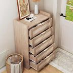 Commode 5 tiroirs en rotin style bohème pour chambre à coucher, grande commode en bois de rangement pour vêtements, organisateur de table de chevet pour couloir, salon