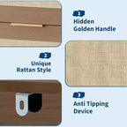 Commode 5 tiroirs en rotin style bohème pour chambre à coucher, grande commode en bois de rangement pour vêtements, organisateur de table de chevet pour couloir, salon