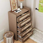 Commode 5 tiroirs en rotin style bohème pour chambre à coucher, grande commode en bois de rangement pour vêtements, organisateur de table de chevet pour couloir, salon