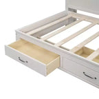 avec 3 tiroirs de rangement et prises et ports USB, cadre de lit en bois avec tête de lit rembourrée pour chambre à coucher ou chambre d'amis, blanc