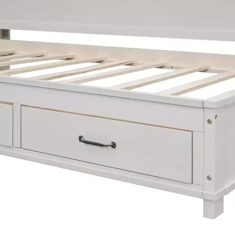 avec 3 tiroirs de rangement et prises et ports USB, cadre de lit en bois avec tête de lit rembourrée pour chambre à coucher ou chambre d'amis, blanc